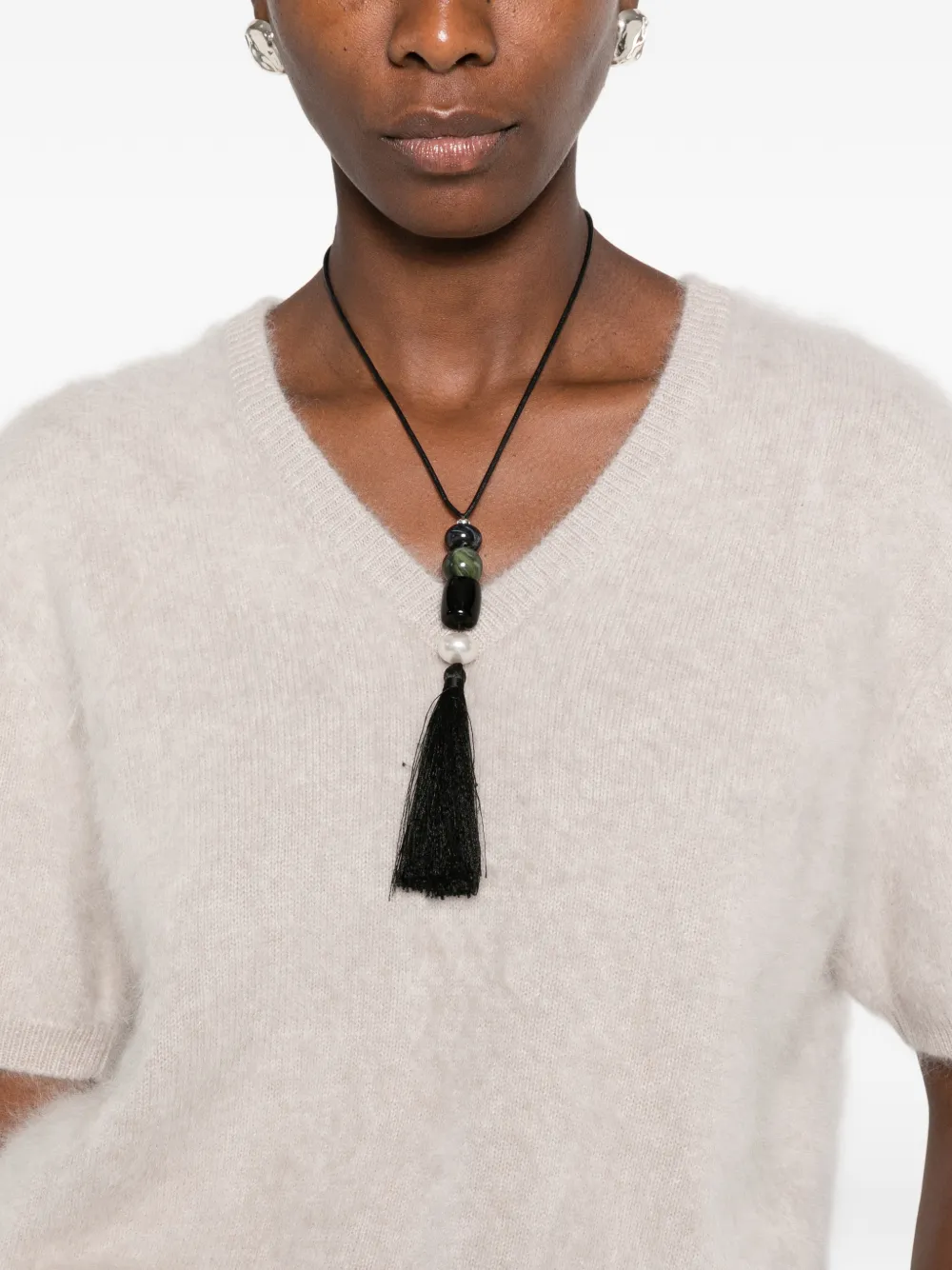 Lisa Yang Lovisa geborstelde trui met V-hals Beige