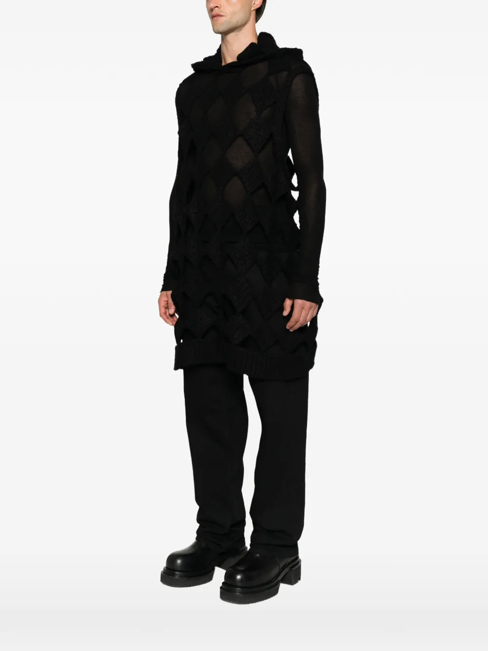 Rick Owens Sarutanya gebreide hoodie met diamant-patroon Zwart