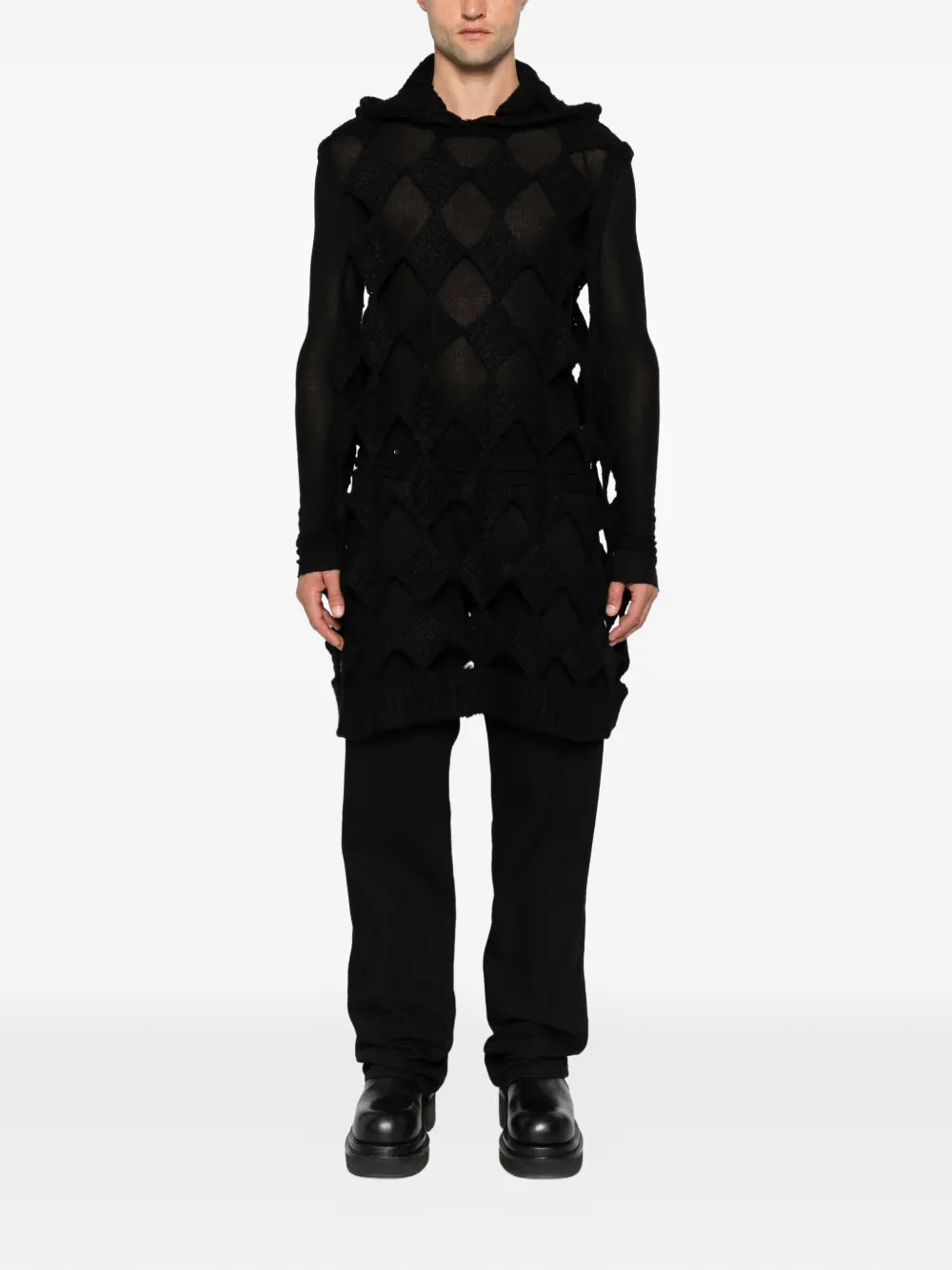 Rick Owens Sarutanya gebreide hoodie met diamant-patroon Zwart