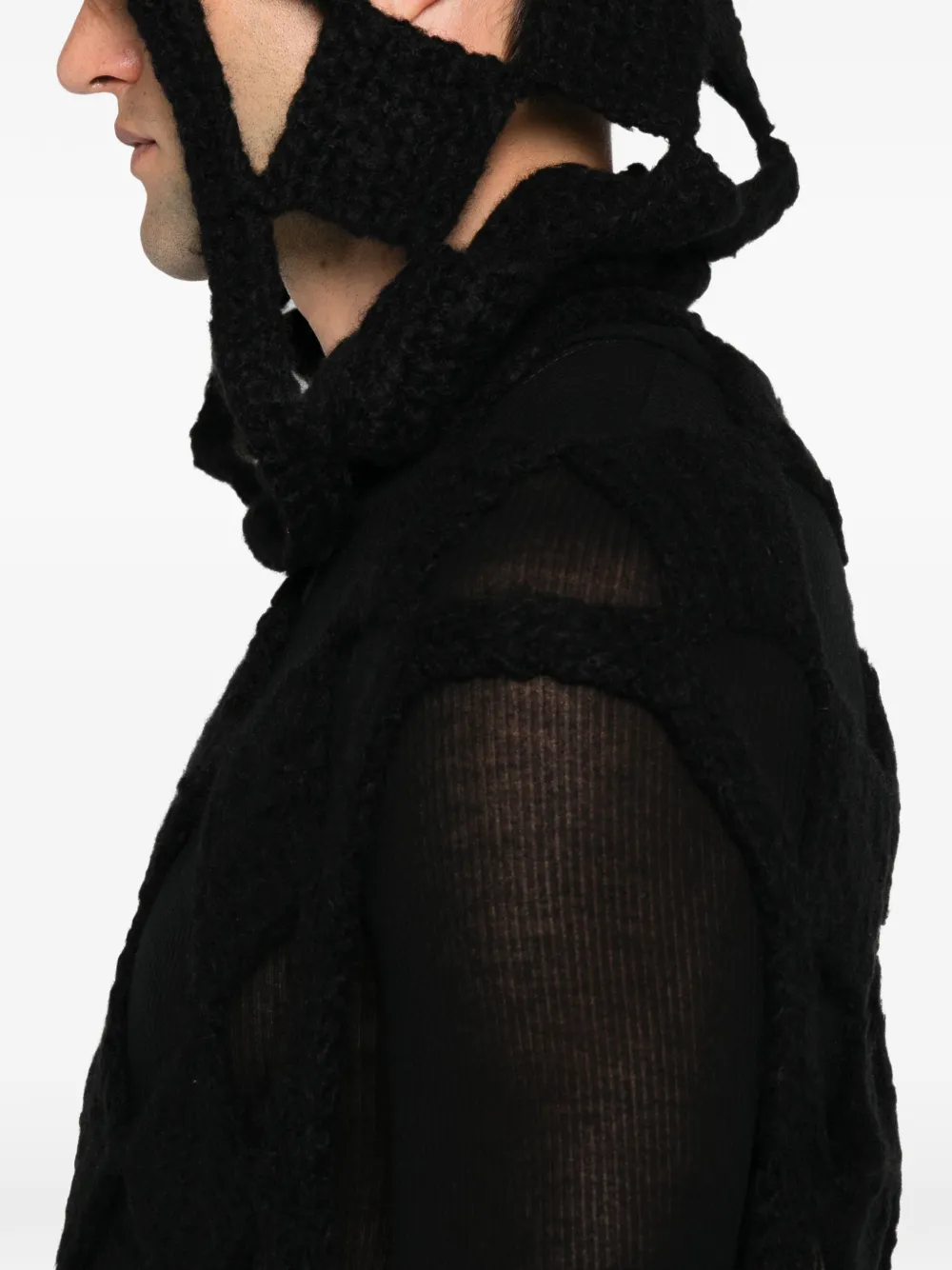 Rick Owens Sarutanya gebreide hoodie met diamant-patroon Zwart