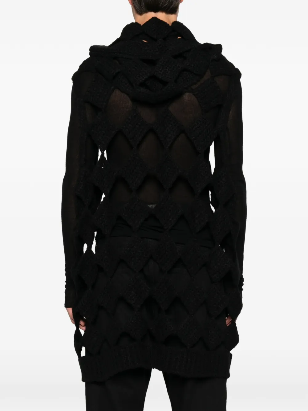 Rick Owens Sarutanya gebreide hoodie met diamant-patroon Zwart