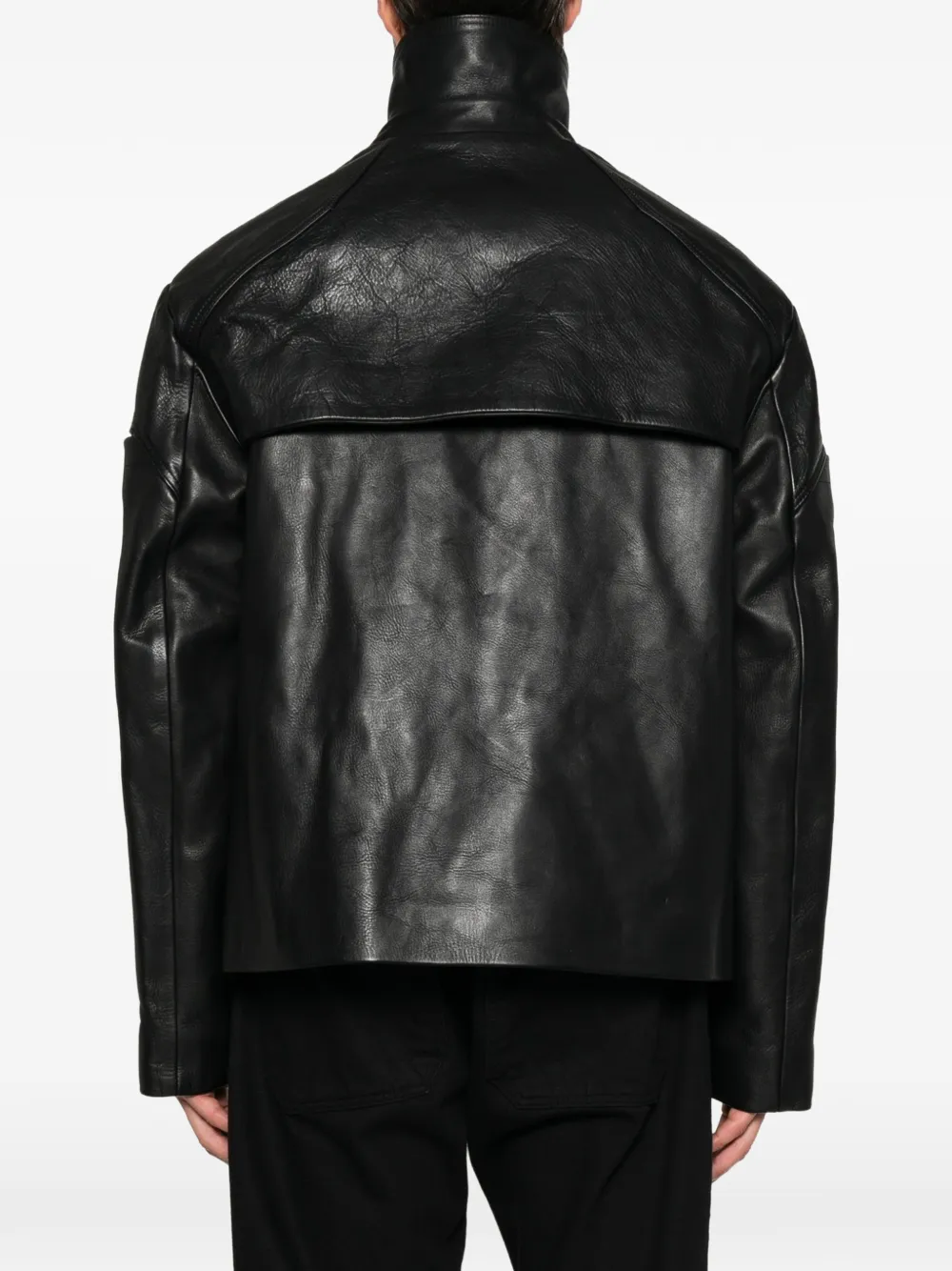 Rick Owens Gelaagd leren jack met meerdere vlakken Zwart