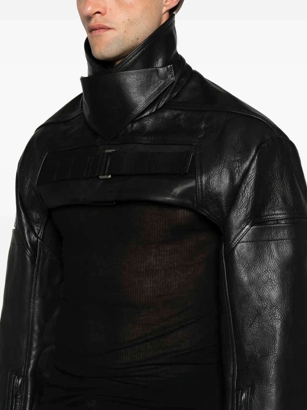 Rick Owens Gelaagd leren jack met meerdere vlakken Zwart