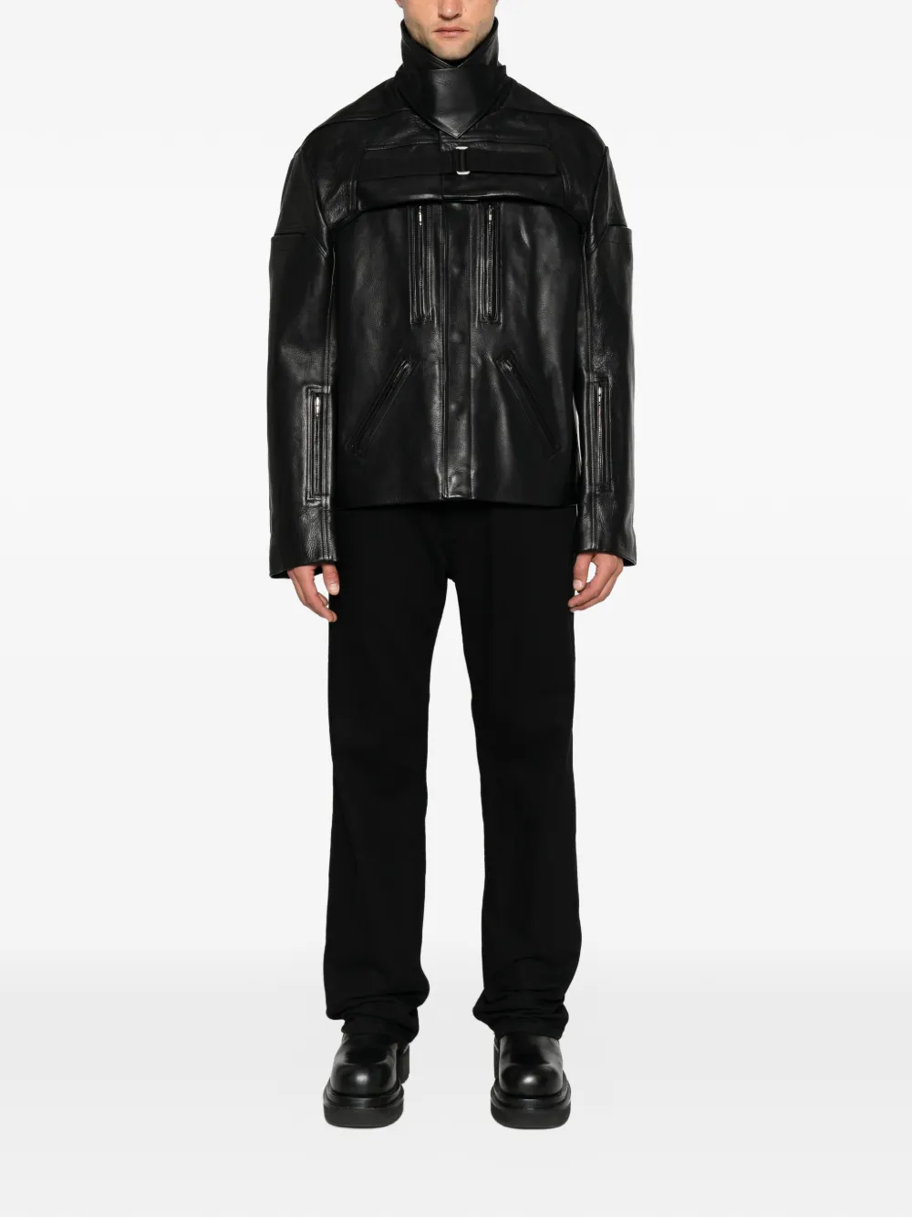 Rick Owens Gelaagd leren jack met meerdere vlakken Zwart