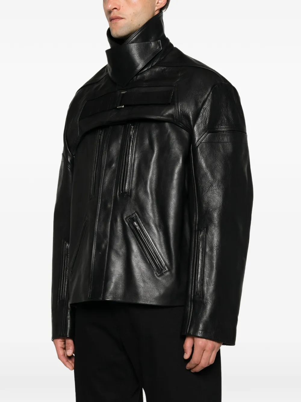 Rick Owens Gelaagd leren jack met meerdere vlakken Zwart