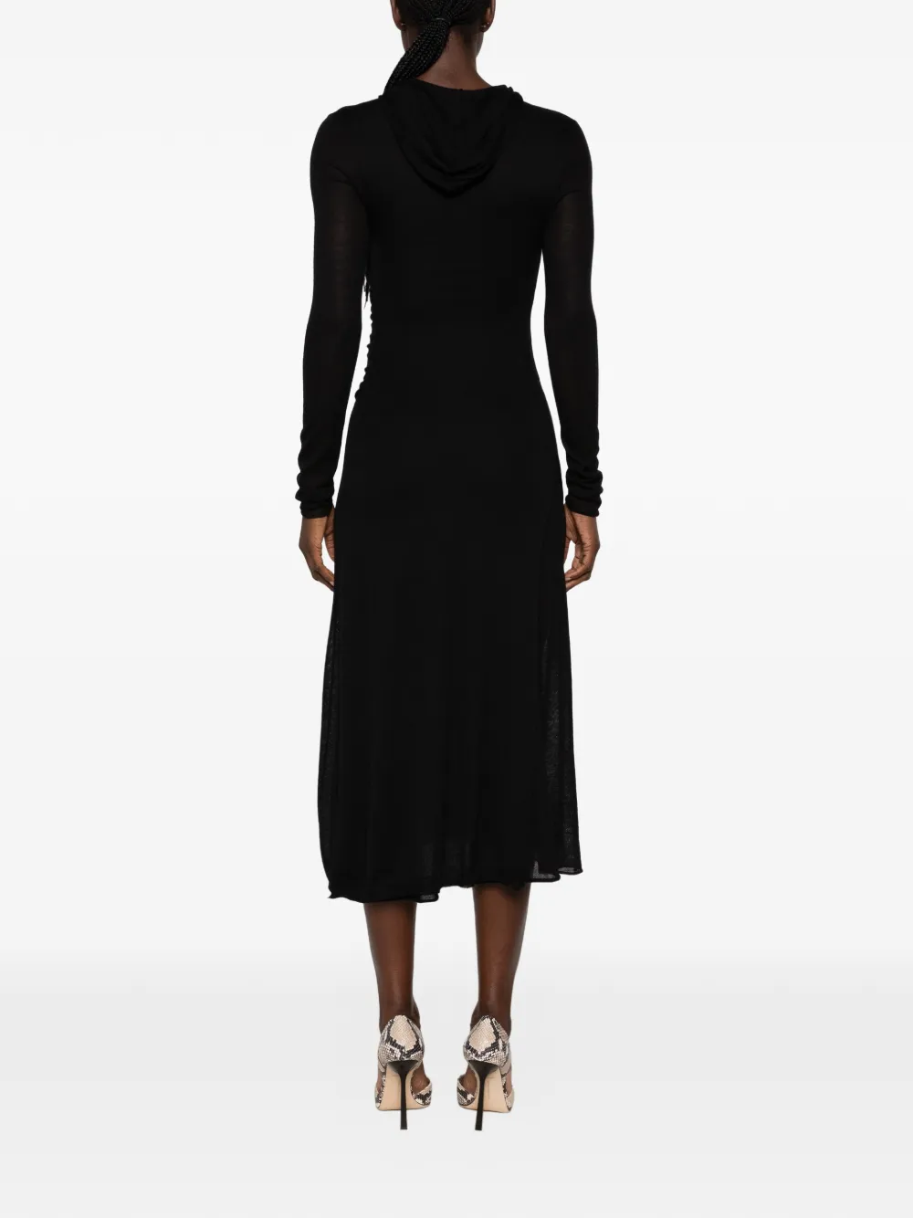 FENDI Midi-jurk met capuchon en lange mouwen Zwart
