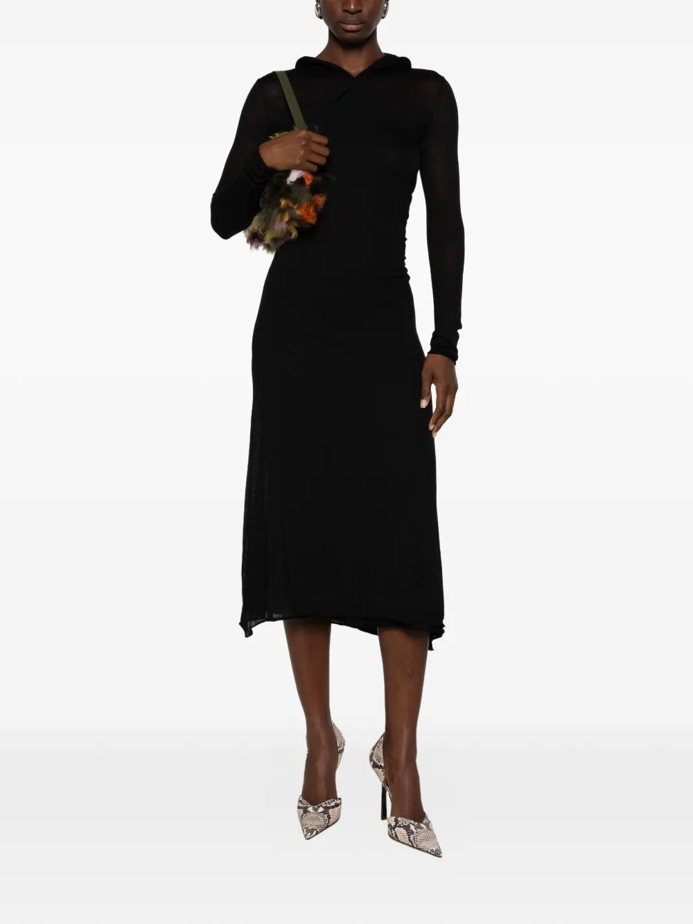 FENDI Midi-jurk met capuchon en lange mouwen Zwart