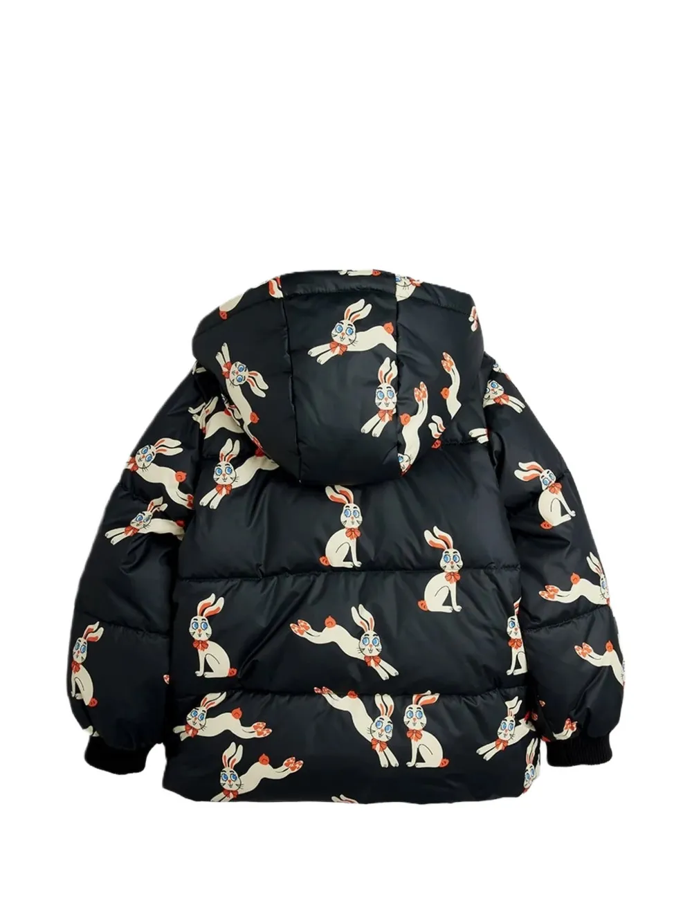 Mini Rodini Donsjack met konijnen-print en capuchon Zwart