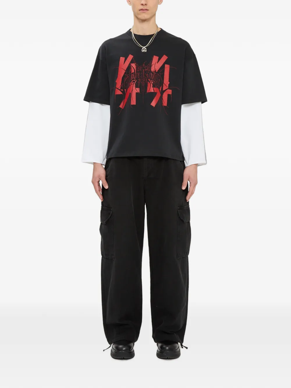 44 LABEL GROUP SP 2.0 T-shirt met dubbele lange mouwen Zwart
