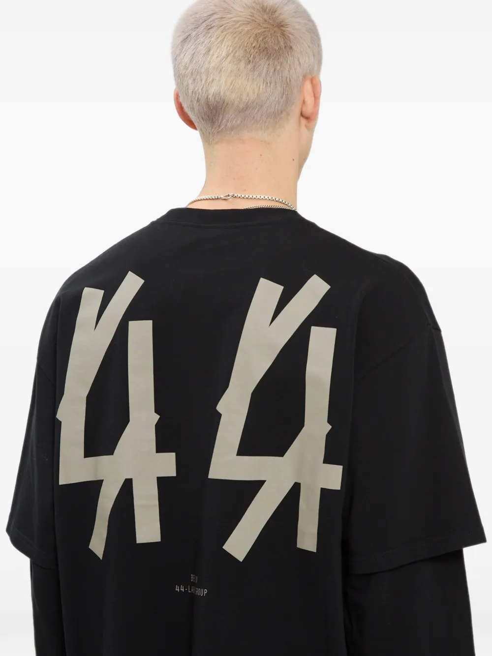 44 LABEL GROUP T-shirt met logo-print en gelaagde mouwen Zwart