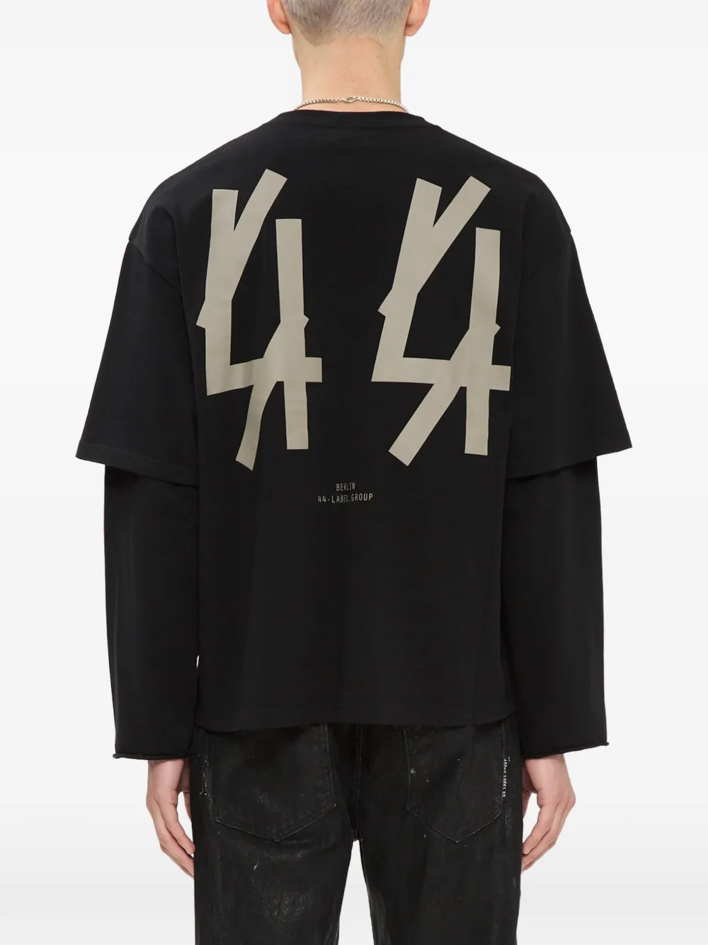 44 LABEL GROUP T-shirt met logo-print en gelaagde mouwen Zwart