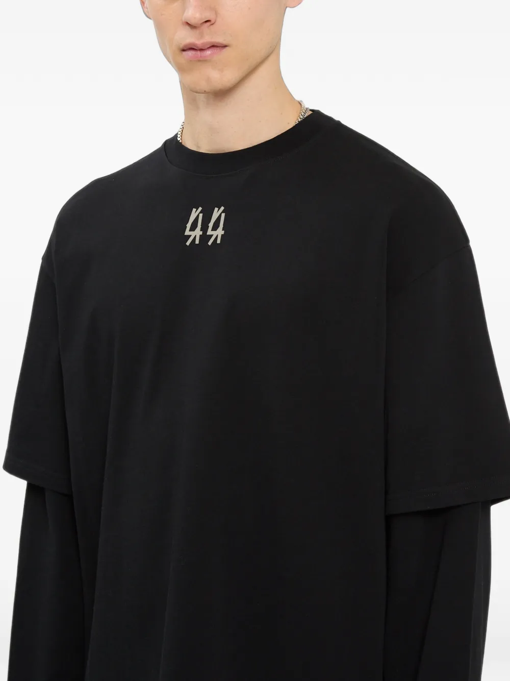 44 LABEL GROUP T-shirt met logo-print en gelaagde mouwen Zwart