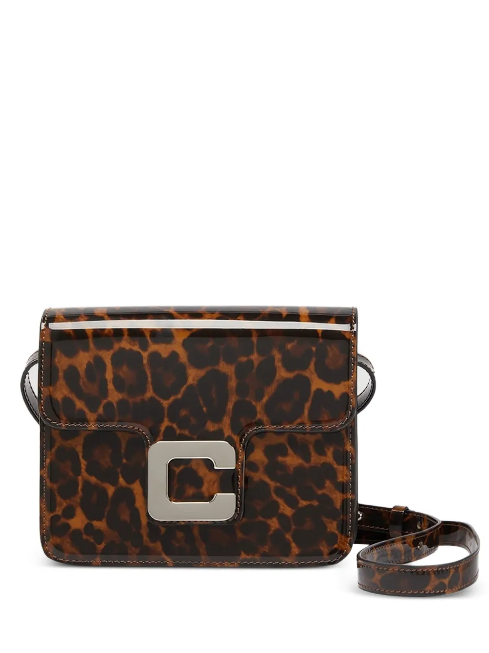 Carel Paris Borsa a spalla Sorbonne mini in pelle verniciata con stampa leopardata - Marrone