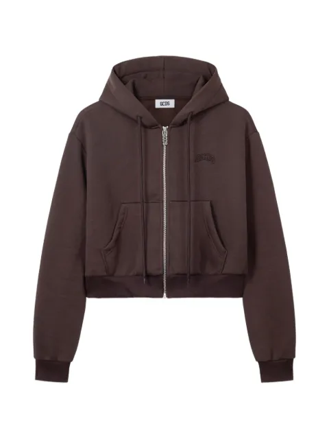 GCDS logo-embroidered zip-up hoodie