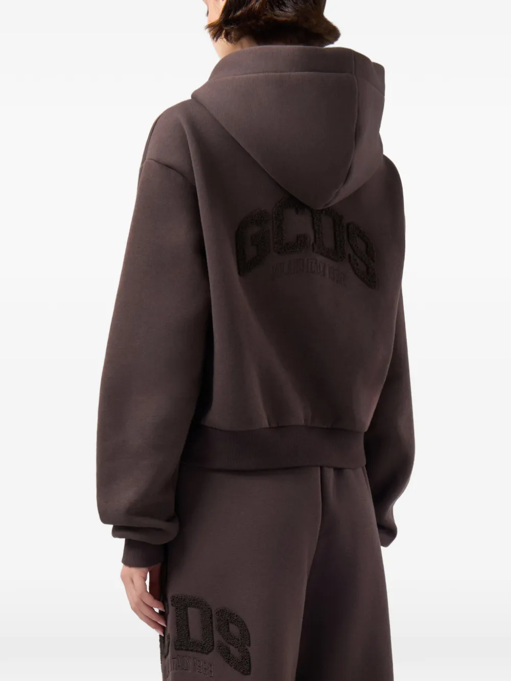 GCDS logo-embroidered zip-up hoodie Bruin