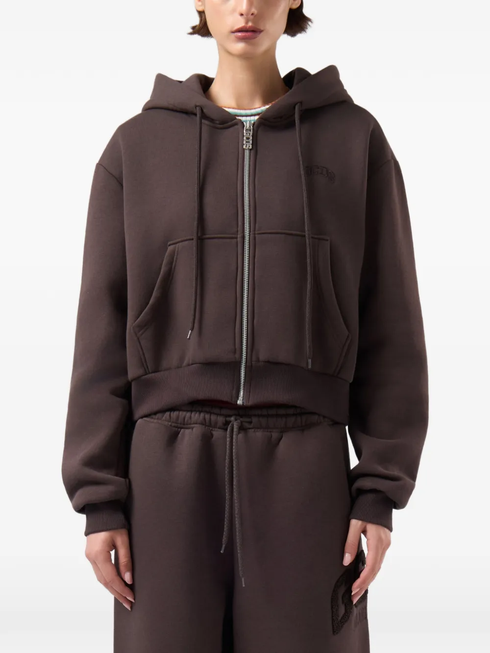 GCDS logo-embroidered zip-up hoodie Bruin