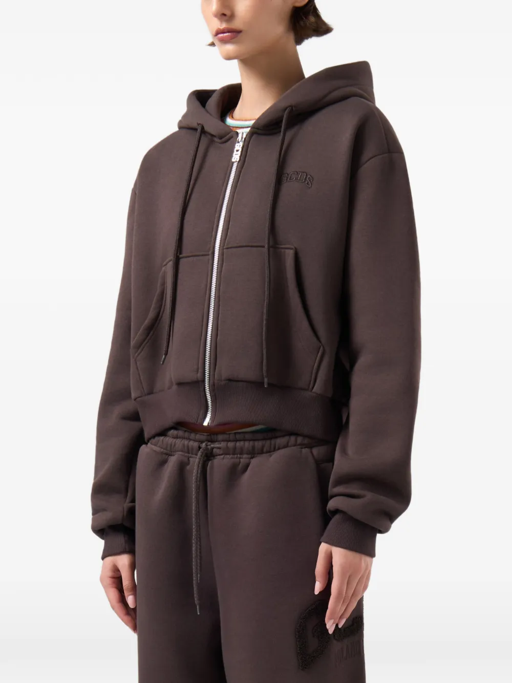 GCDS logo-embroidered zip-up hoodie Bruin