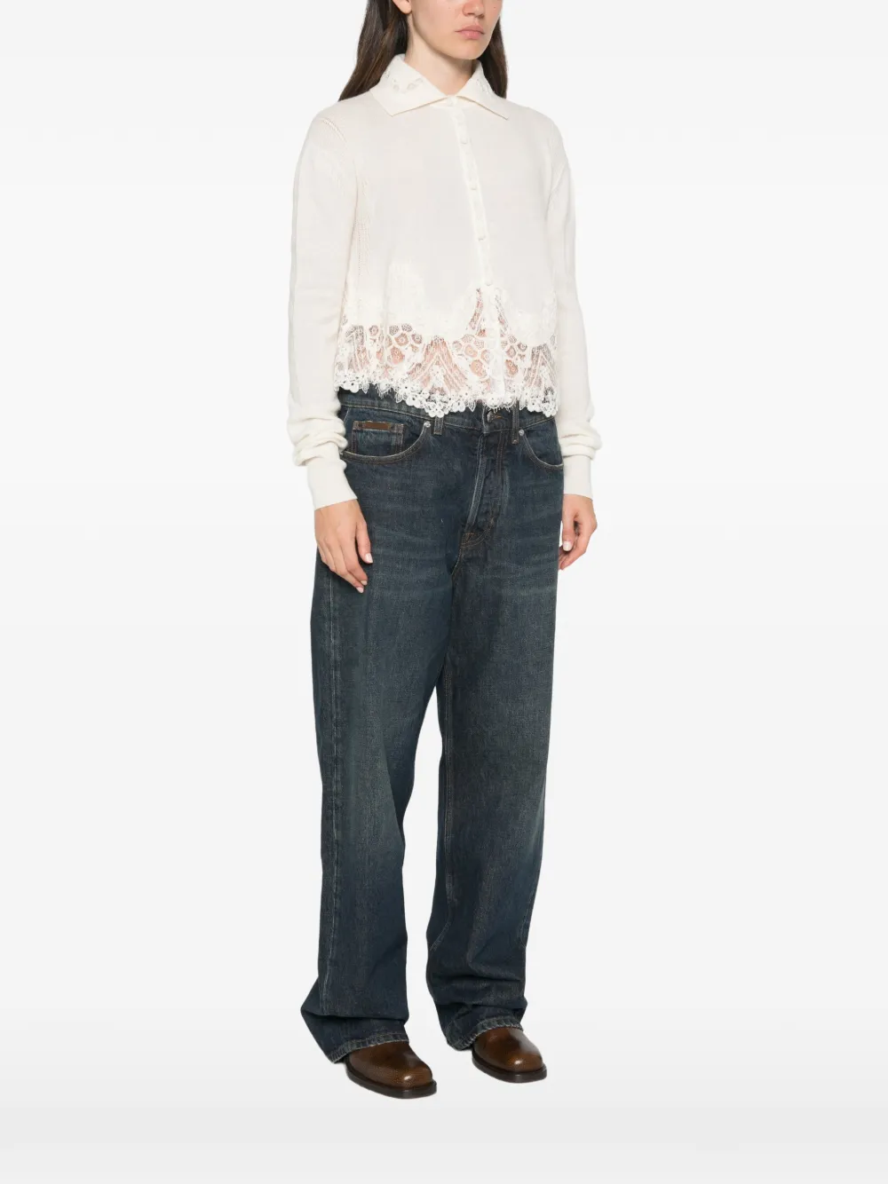 Ermanno Scervino Vest met kanten afwerking en knopen Wit