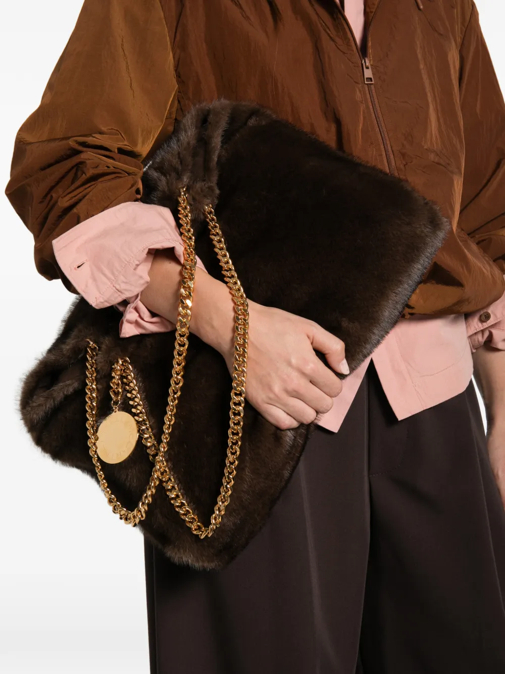 Stella McCartney Medium Falabella schoudertas van imitatiebont met ketting Bruin