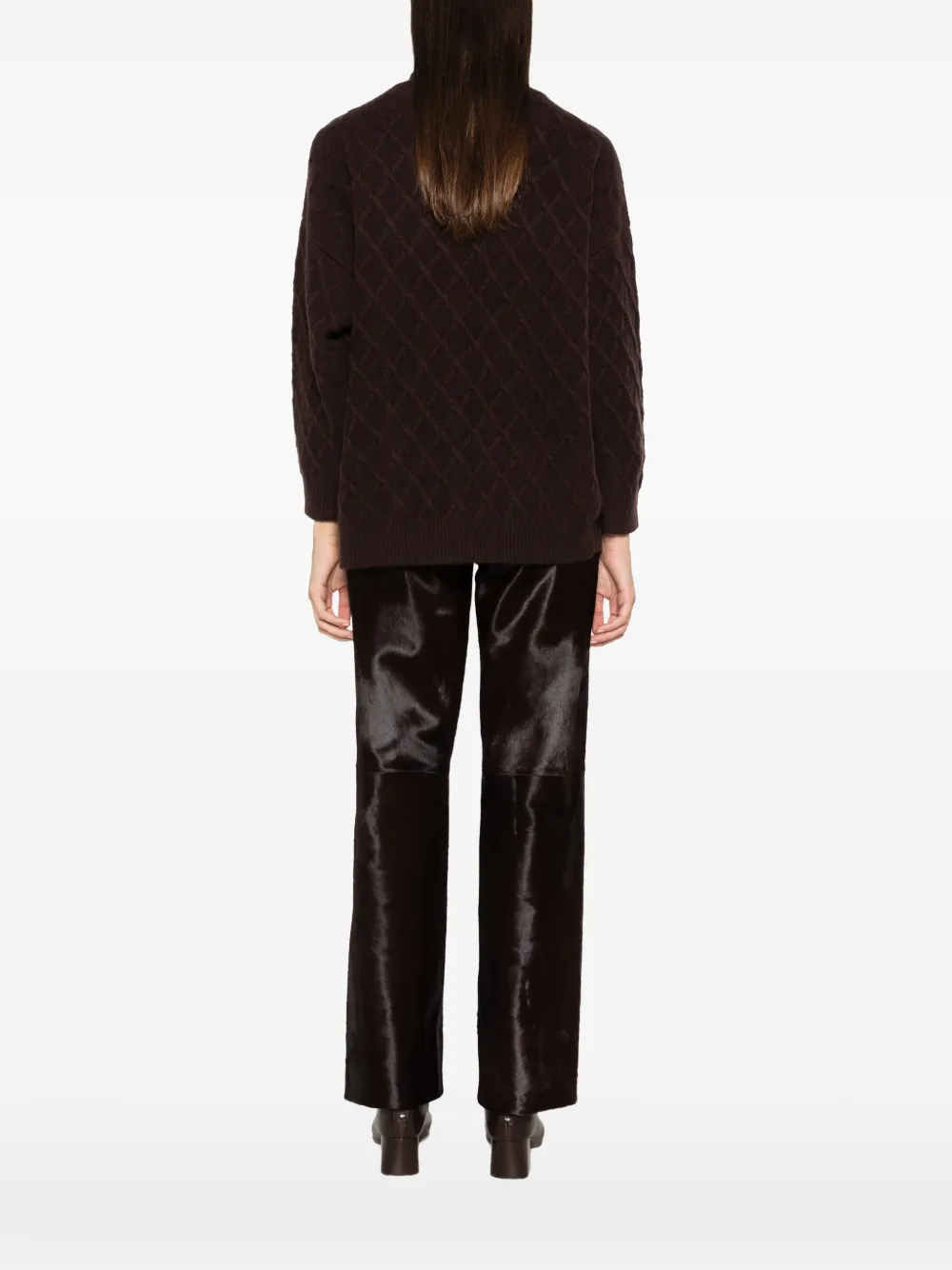 Max Mara Bambola diamond-knit roll-neck sweater Bruin