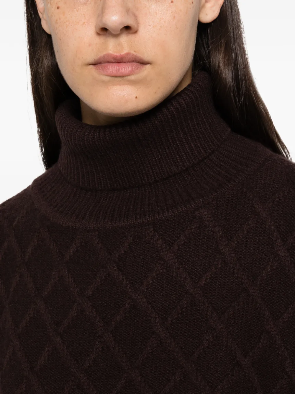 Max Mara Bambola diamond-knit roll-neck sweater Bruin