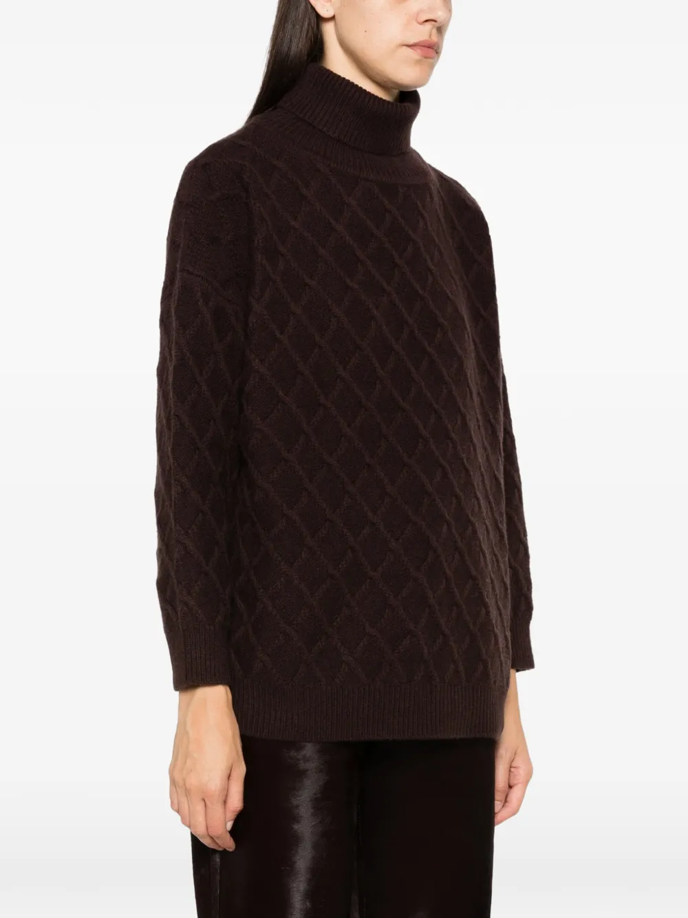 Max Mara Bambola diamond-knit roll-neck sweater Bruin
