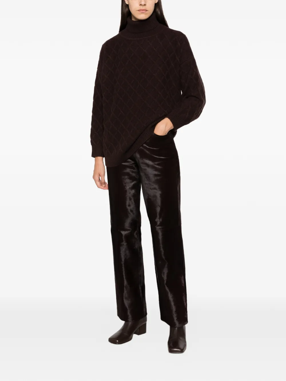 Max Mara Bambola diamond-knit roll-neck sweater Bruin
