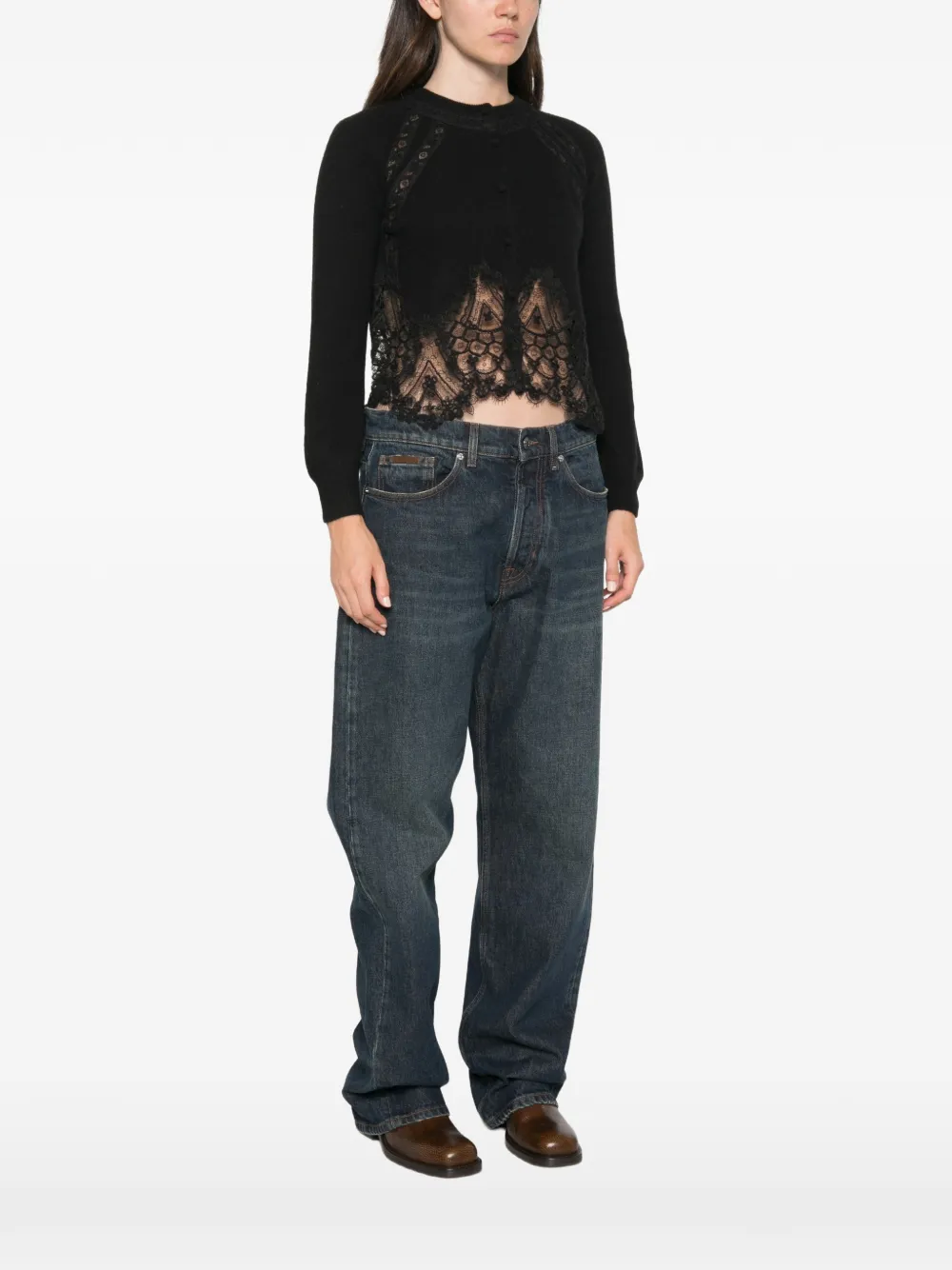 Ermanno Scervino Vest met knoopsluiting en kanten afwerking Zwart