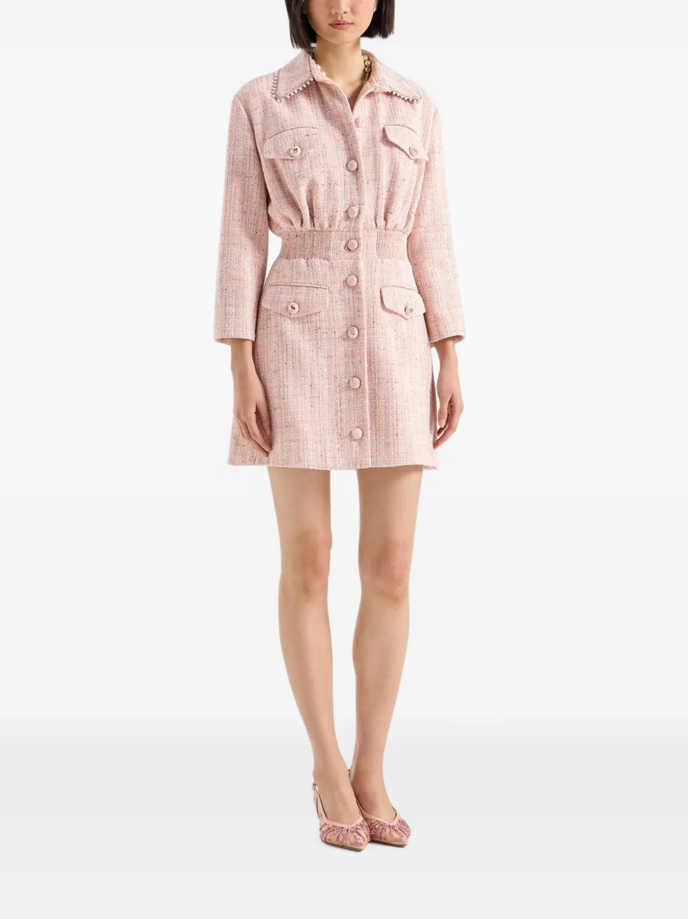 Genny Tweed mini-jurk met verfraaide kraag Roze
