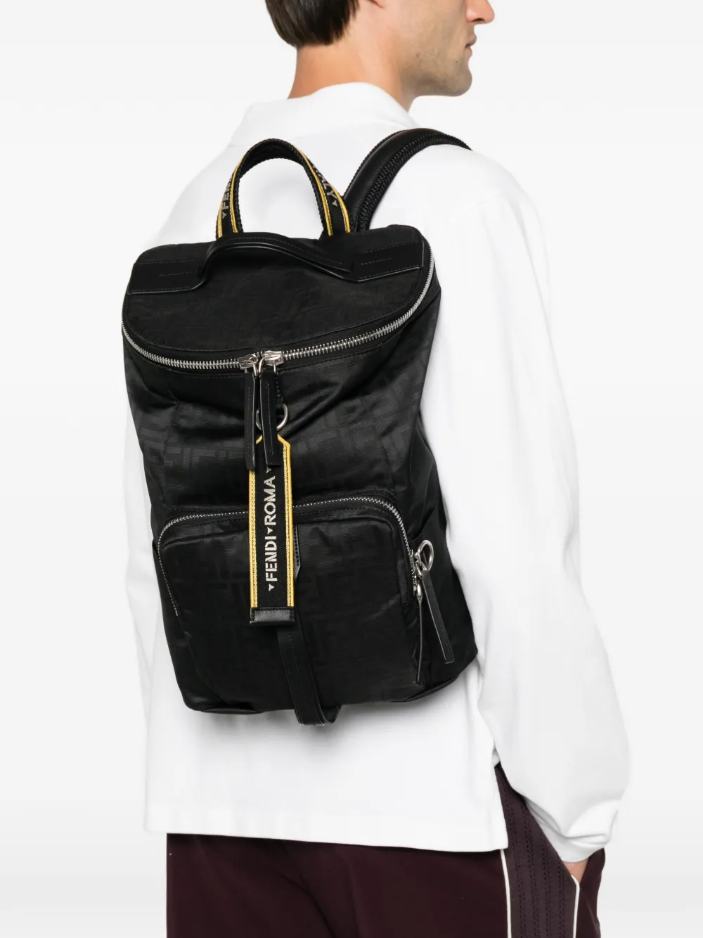 FENDI FF logo-jacquard backpack Zwart