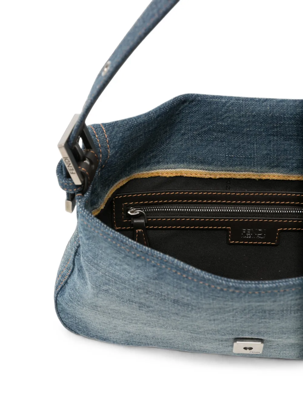 FENDI Baguette 26424 denim schoudertas Blauw