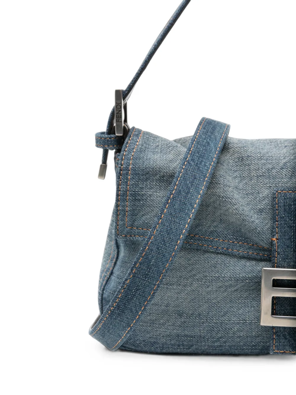 FENDI Baguette 26424 denim schoudertas Blauw