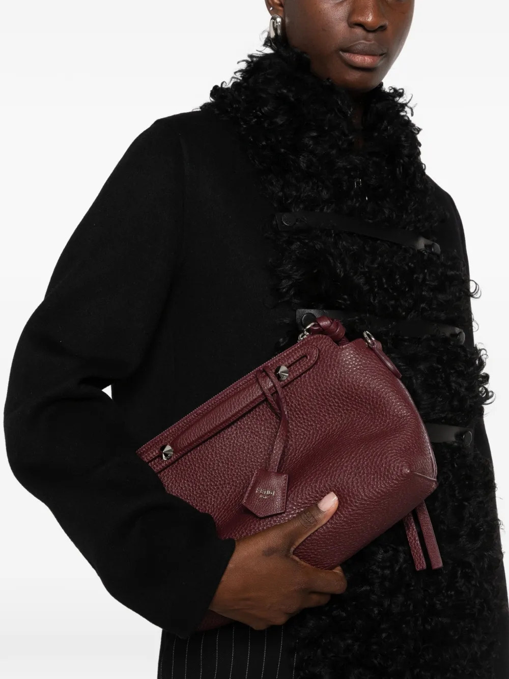 FENDI Medium By The Way leren clutch met textuur Rood