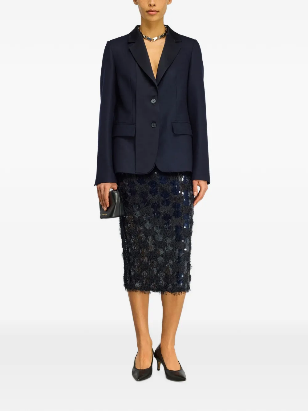 Semicouture Bindy midi-rok verfraaid met pailletten en franje Blauw