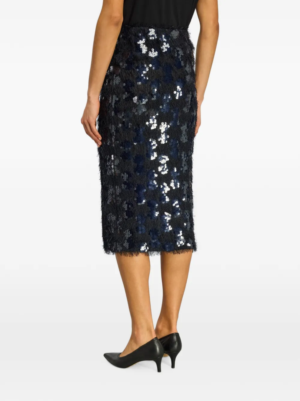Semicouture Bindy midi-rok verfraaid met pailletten en franje Blauw