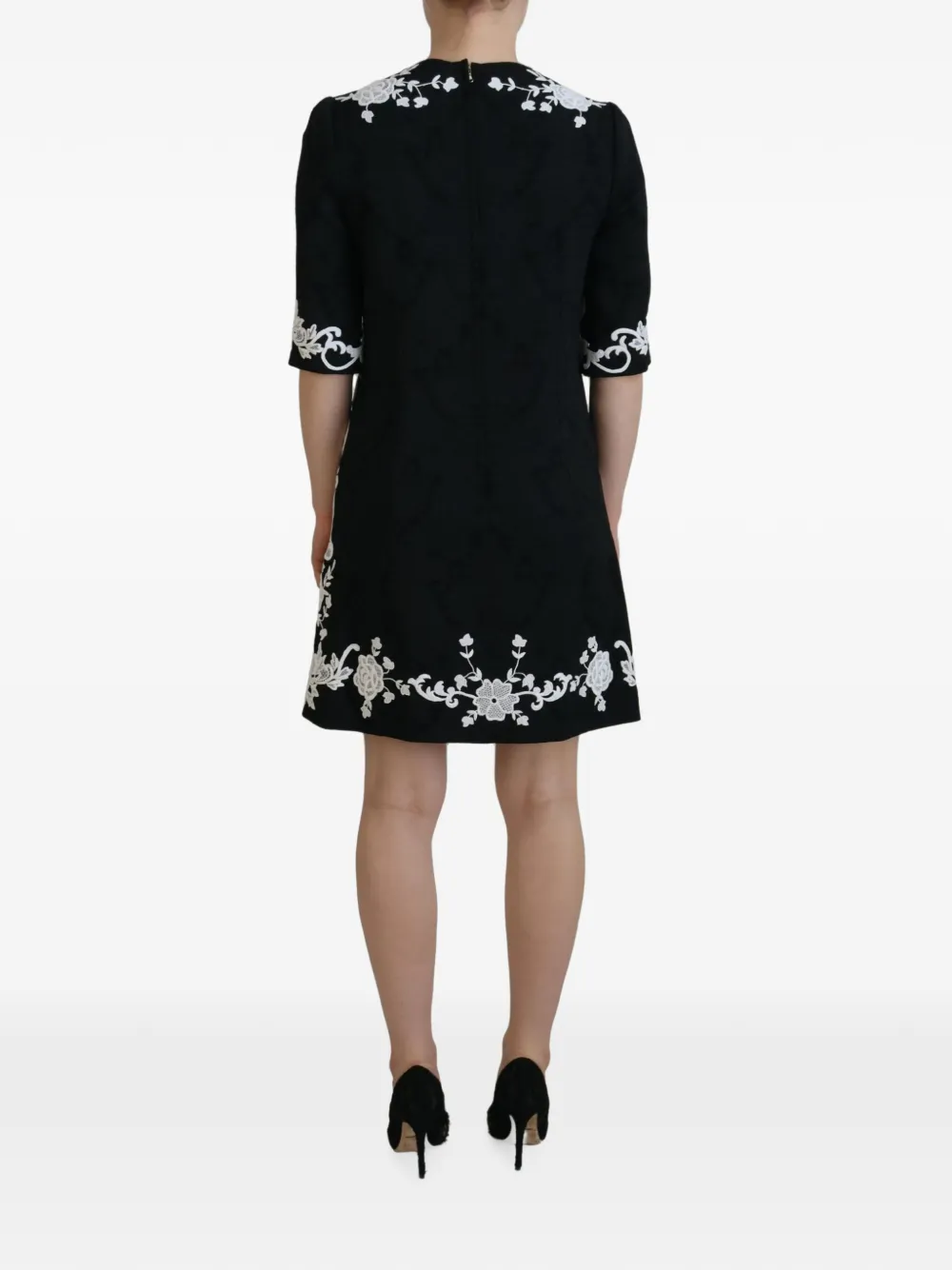 Dolce & Gabbana floral-embroidered DG logo dress Zwart
