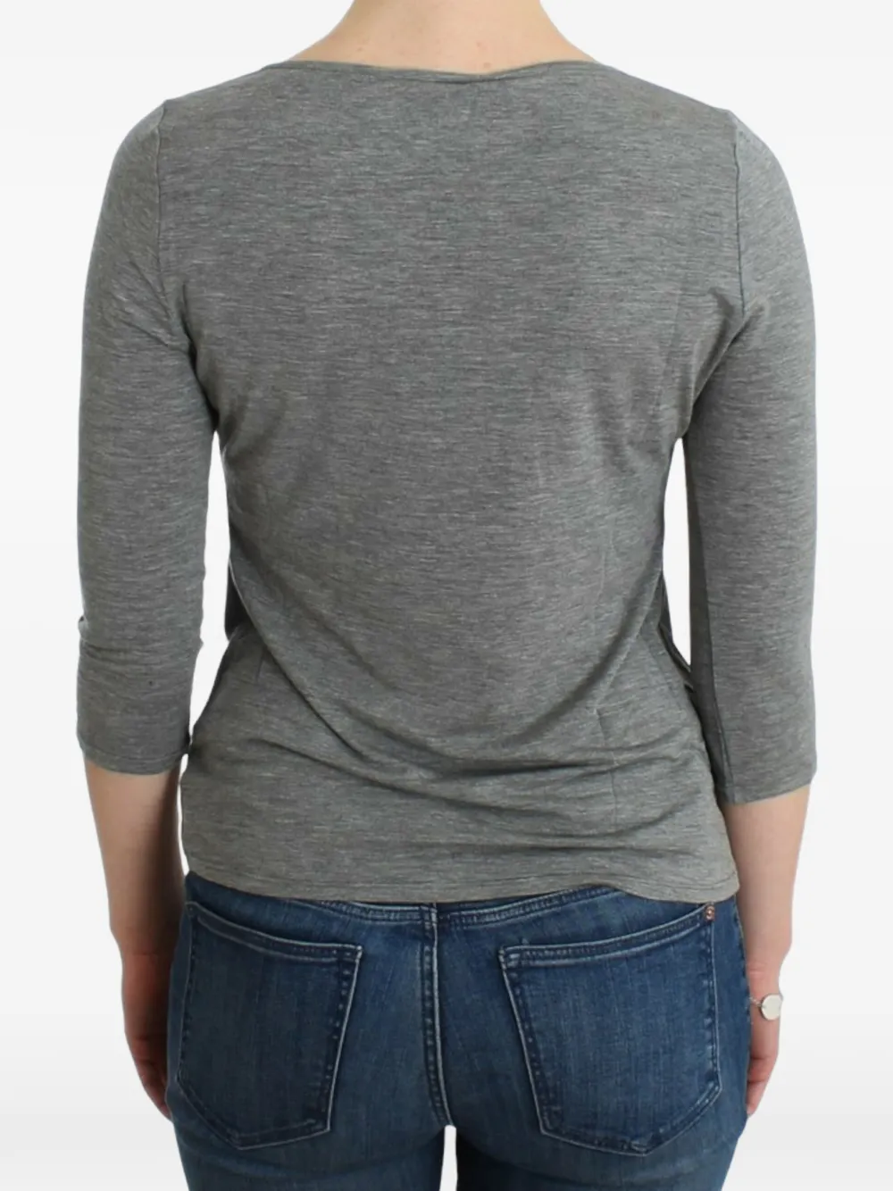 Roberto Cavalli T-shirt met geplooide hals en driekwartmouwen Grijs