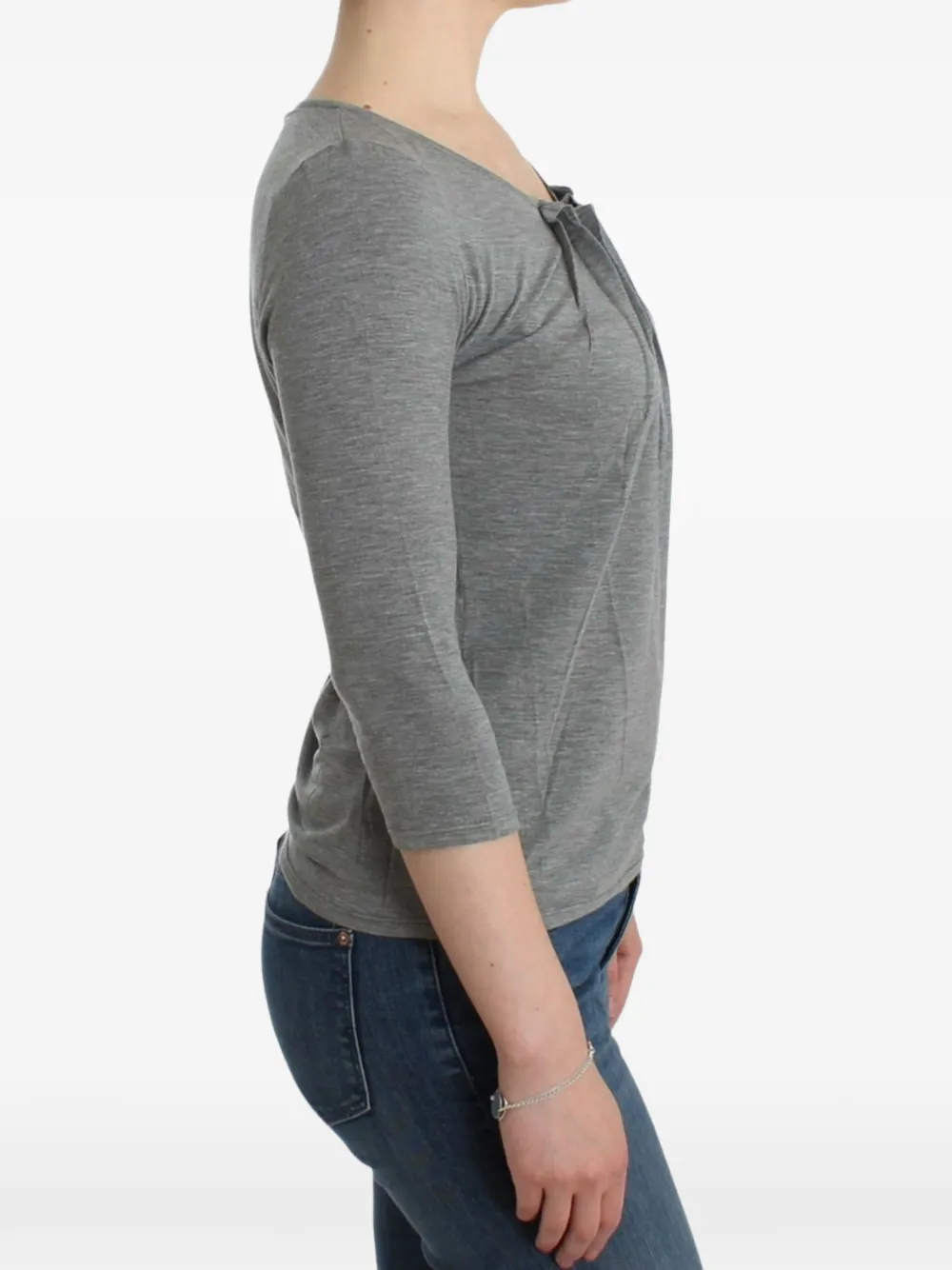 Roberto Cavalli T-shirt met geplooide hals en driekwartmouwen Grijs