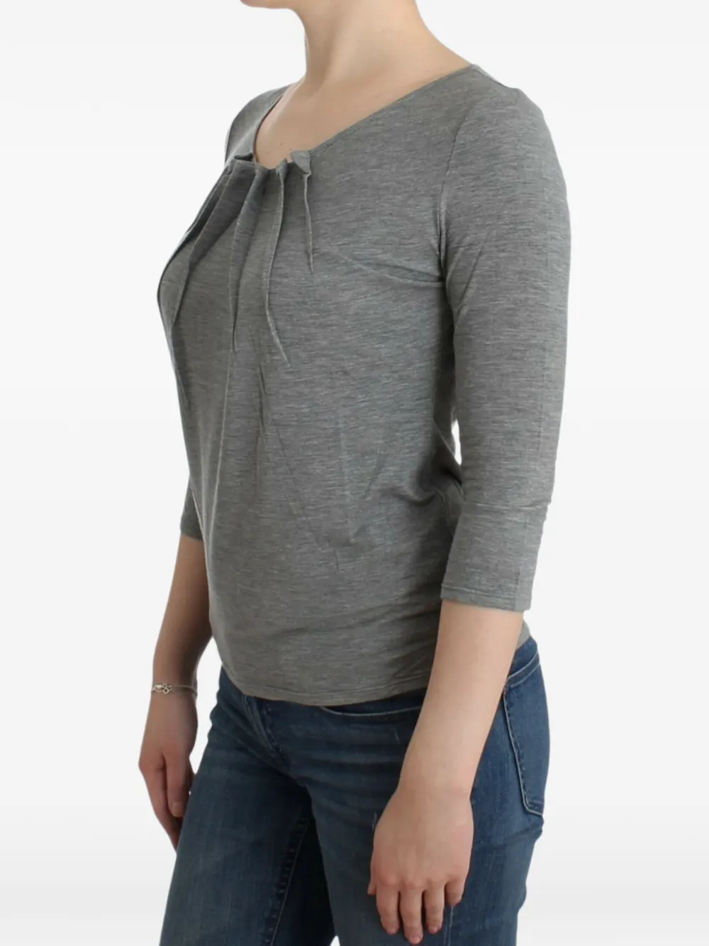 Roberto Cavalli T-shirt met geplooide hals en driekwartmouwen Grijs