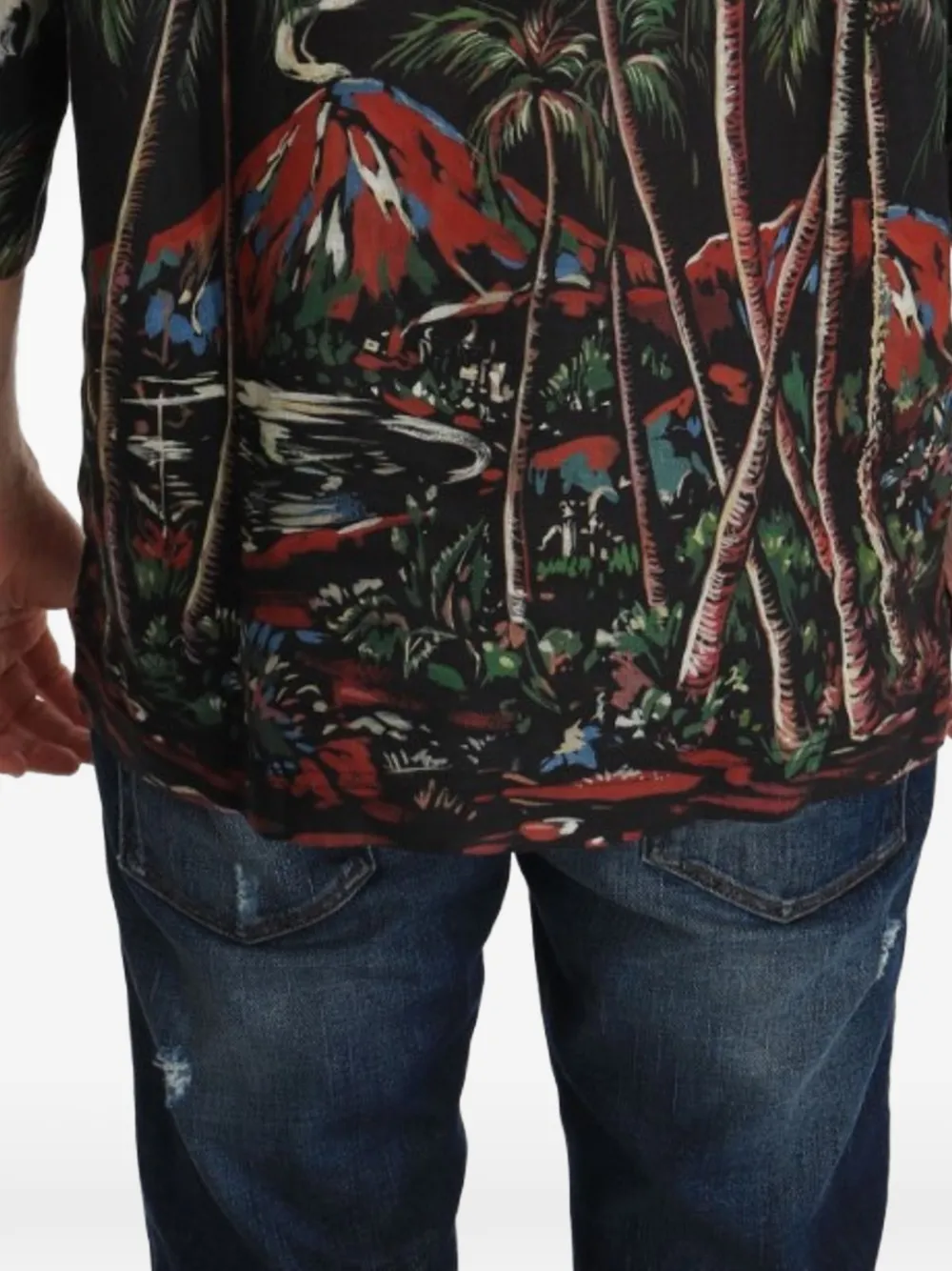 Dolce & Gabbana tropical-print volcano-print polo shirt Zwart