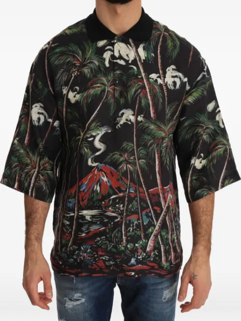 Dolce & Gabbana playera tipo polo con estampados tropical y de volcán