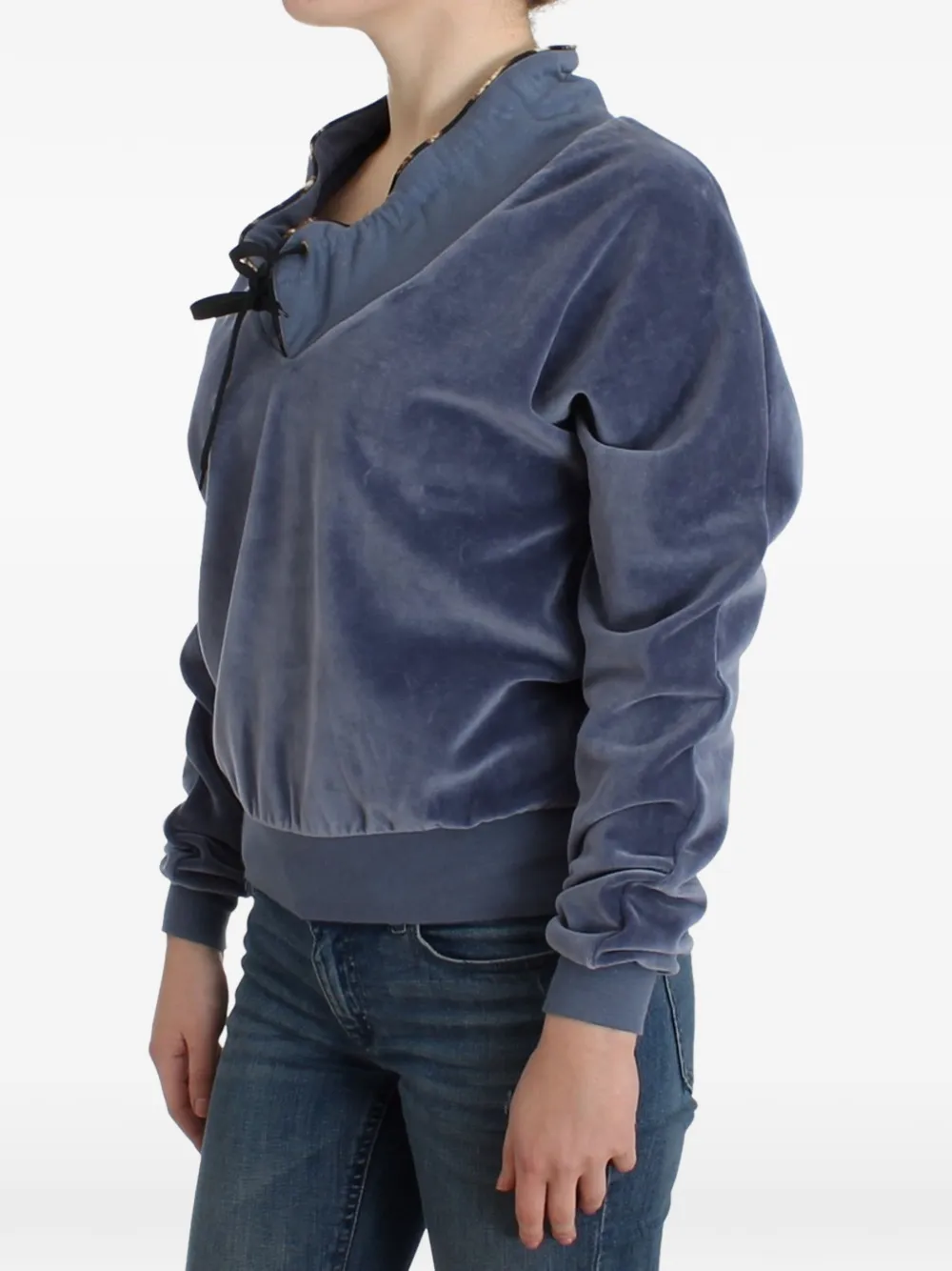 Roberto Cavalli Sweater verfraaid met stras en trekkoord Blauw