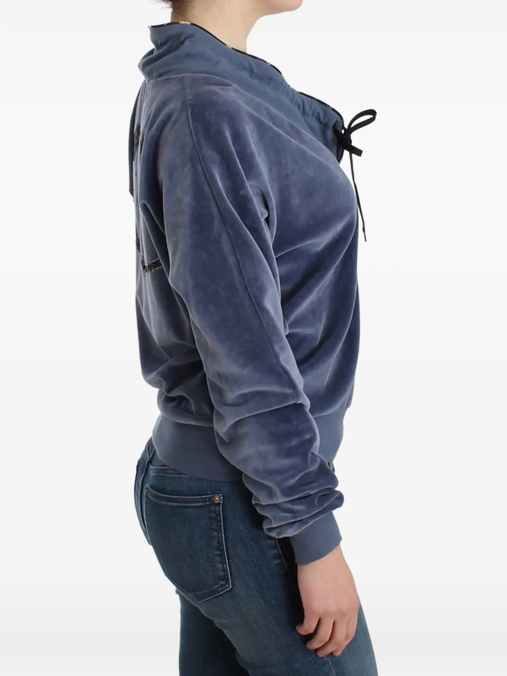 Roberto Cavalli Sweater verfraaid met stras en trekkoord Blauw