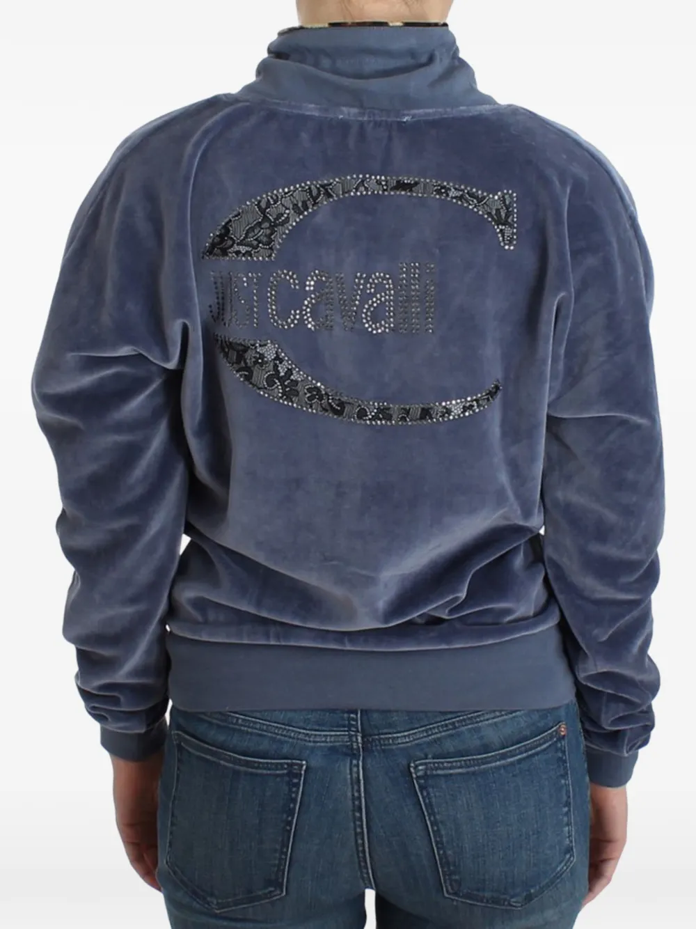 Roberto Cavalli Sweater verfraaid met stras en trekkoord Blauw