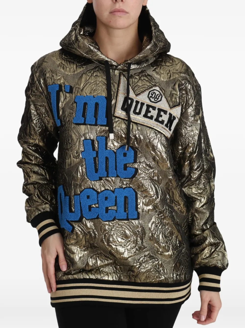 Dolce & Gabbana Hoodie met geborduurd rozenbrokaat Goud