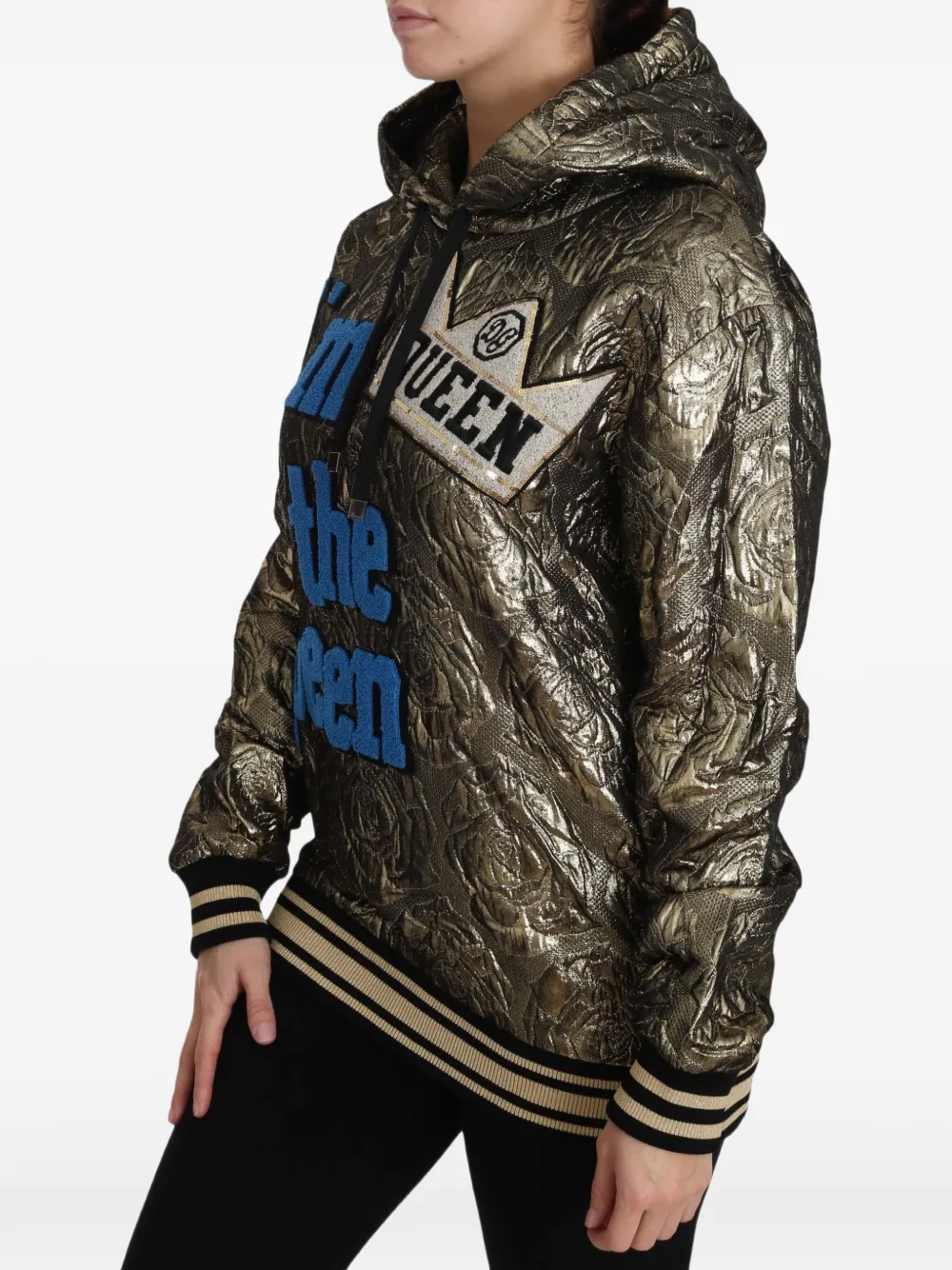 Dolce & Gabbana Hoodie met geborduurd rozenbrokaat Goud