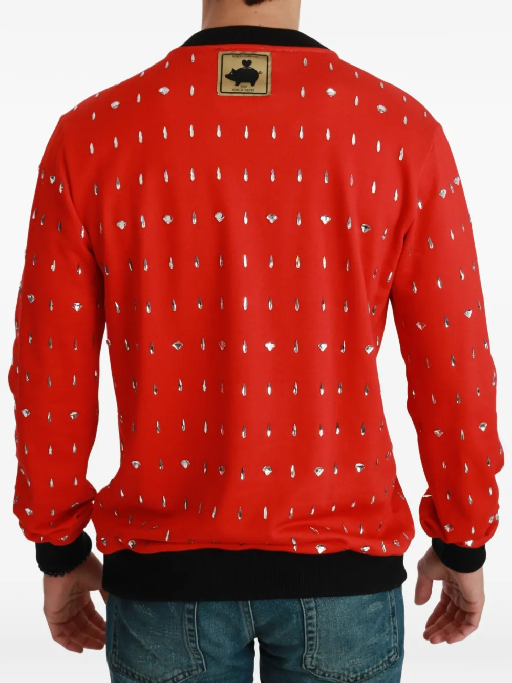Dolce & Gabbana crystal-embellished piggy-bank sweater Rood
