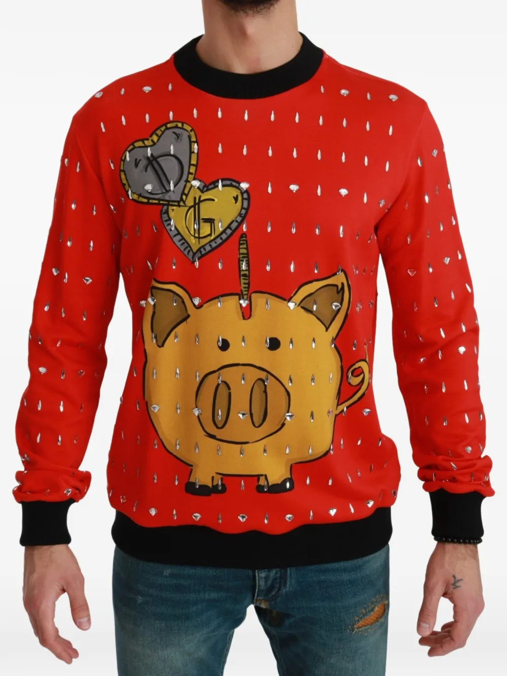 Dolce & Gabbana crystal-embellished piggy-bank sweater - Red
