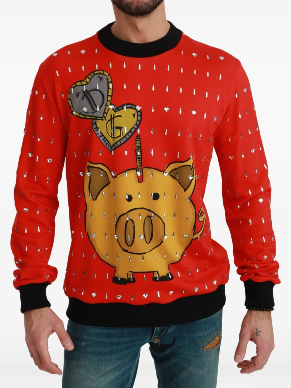 Dolce & Gabbana crystal-embellished piggy-bank sweater - Red