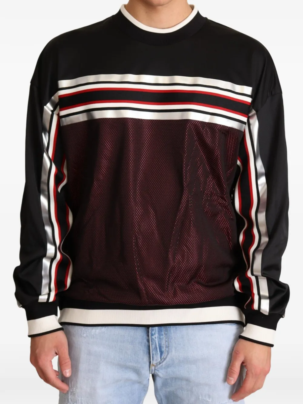 Dolce & Gabbana mesh-panelled striped sweatshirt Zwart